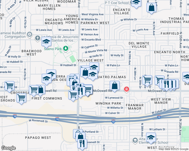 map of restaurants, bars, coffee shops, grocery stores, and more near 1700 North 41st Avenue in Phoenix