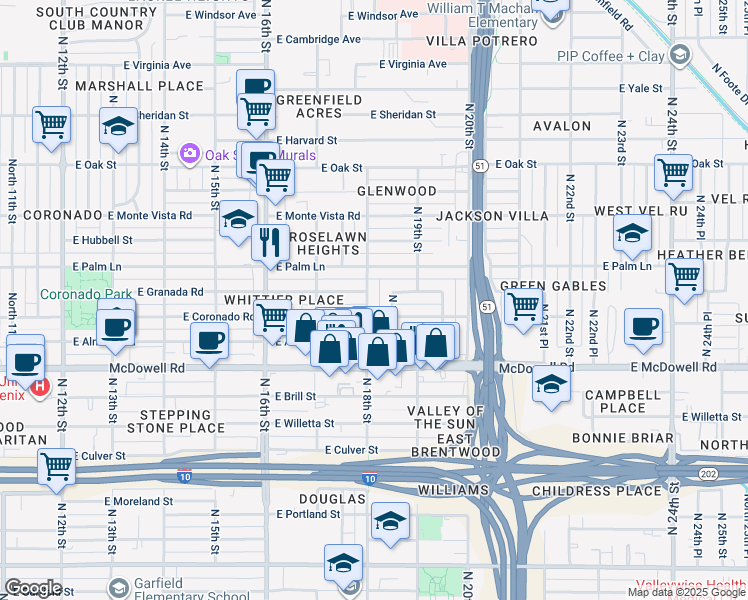 map of restaurants, bars, coffee shops, grocery stores, and more near 1806 North 18th Place in Phoenix