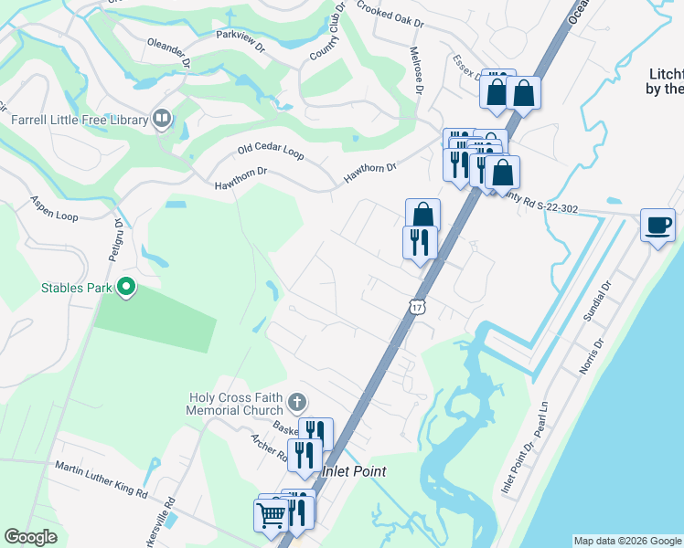 map of restaurants, bars, coffee shops, grocery stores, and more near 88 Yale Place in Pawleys Island