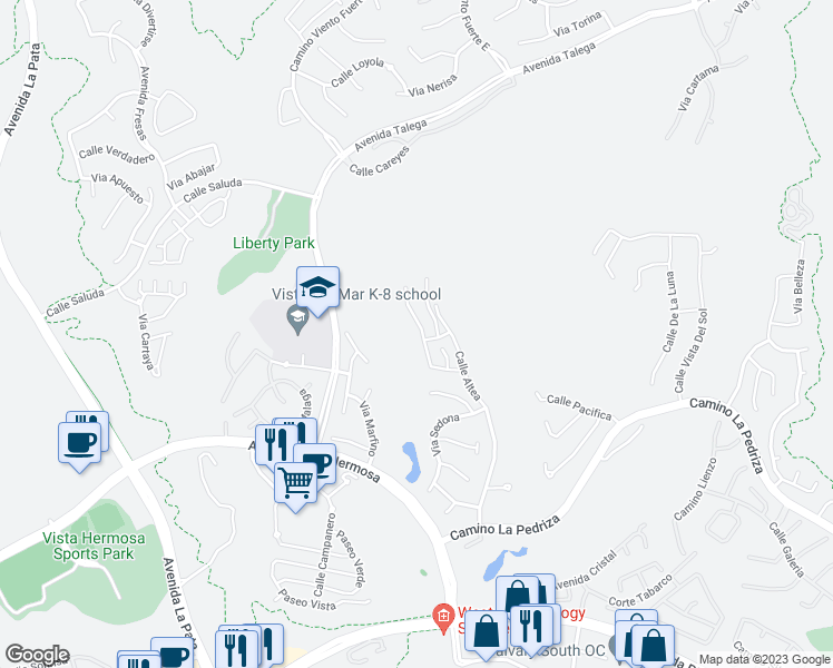 map of restaurants, bars, coffee shops, grocery stores, and more near 412 Camino Bandera in San Clemente
