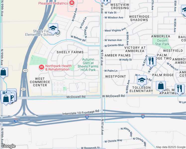 map of restaurants, bars, coffee shops, grocery stores, and more near 9128 West Berkeley Road in Phoenix