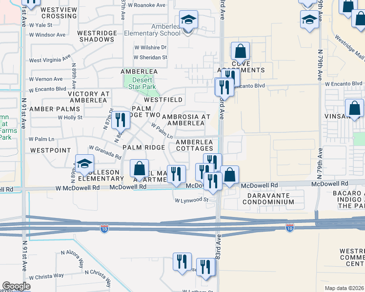 map of restaurants, bars, coffee shops, grocery stores, and more near 8438 West Berkeley Road in Phoenix
