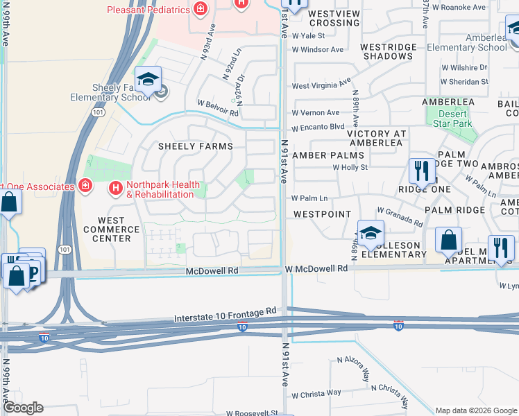 map of restaurants, bars, coffee shops, grocery stores, and more near 9135 West Berkeley Road in Phoenix