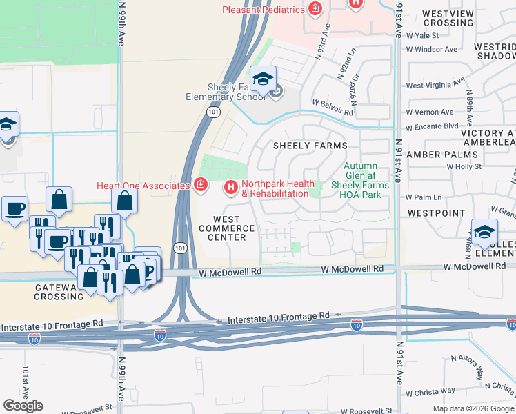 map of restaurants, bars, coffee shops, grocery stores, and more near in Phoenix