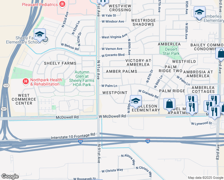 map of restaurants, bars, coffee shops, grocery stores, and more near 9028 West Granada Road in Phoenix
