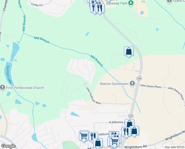 map of restaurants, bars, coffee shops, grocery stores, and more near 1232 Cobblefield Drive in Grovetown