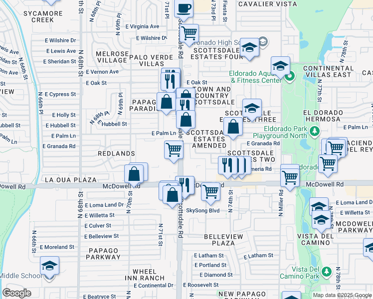 map of restaurants, bars, coffee shops, grocery stores, and more near 1815 North Scottsdale Road in Scottsdale