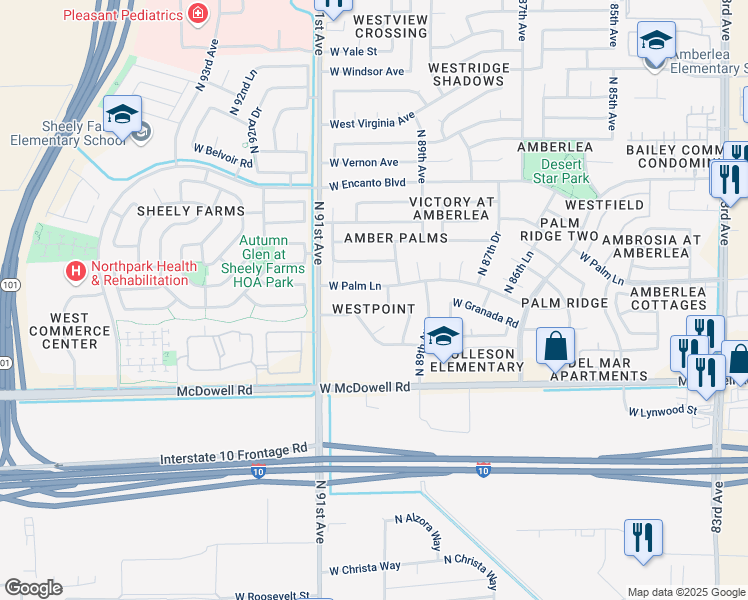 map of restaurants, bars, coffee shops, grocery stores, and more near 9007 West Granada Road in Phoenix