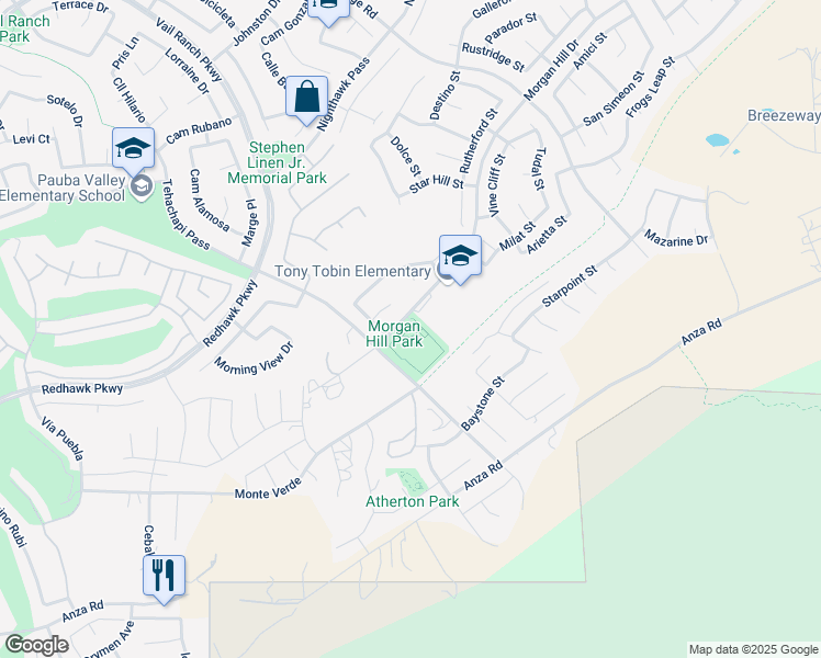 map of restaurants, bars, coffee shops, grocery stores, and more near 45316 Morgan Hill Drive in Temecula