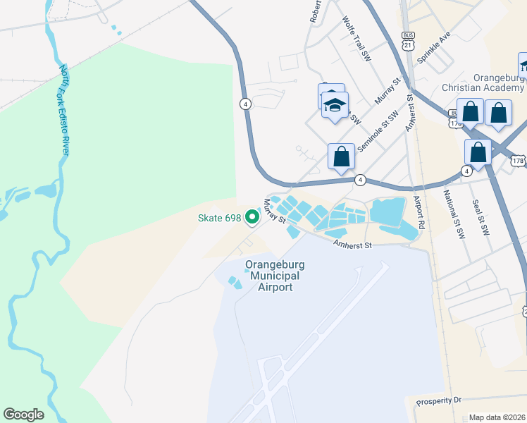 map of restaurants, bars, coffee shops, grocery stores, and more near 745 Jake Rd in Orangeburg