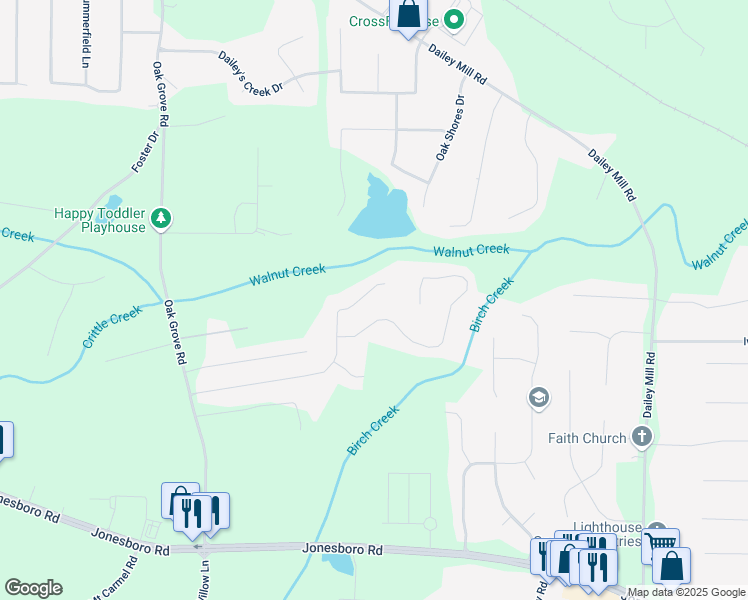 map of restaurants, bars, coffee shops, grocery stores, and more near 360 Wynbrook Drive in McDonough