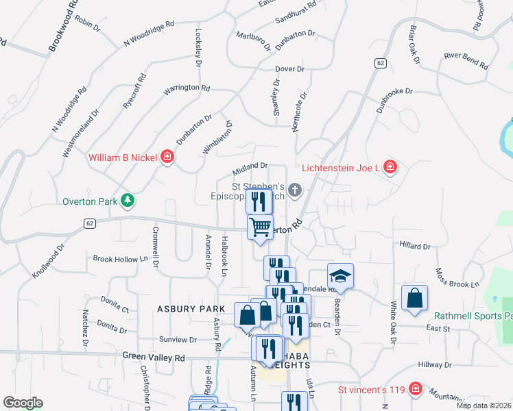 map of restaurants, bars, coffee shops, grocery stores, and more near 3793 Poe Drive in Vestavia Hills