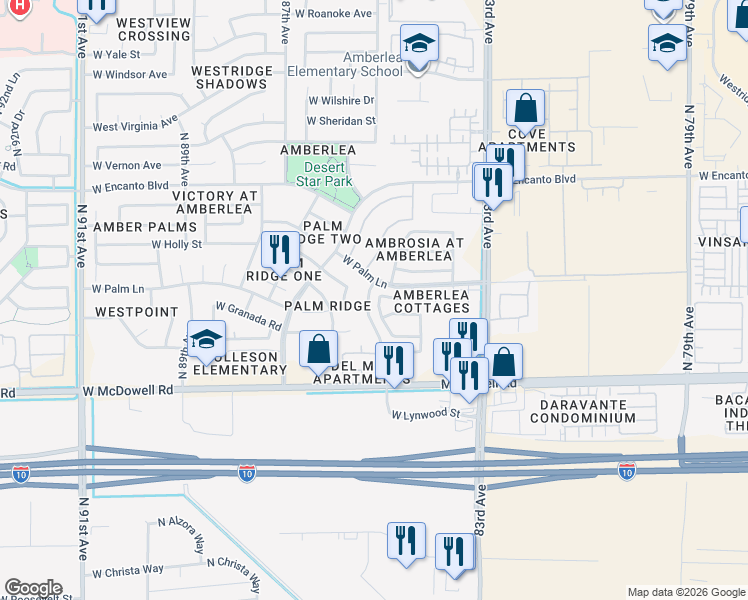 map of restaurants, bars, coffee shops, grocery stores, and more near 8438 West Berkeley Road in Phoenix