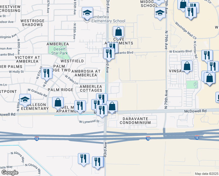 map of restaurants, bars, coffee shops, grocery stores, and more near 2081 North 83rd Avenue in Phoenix