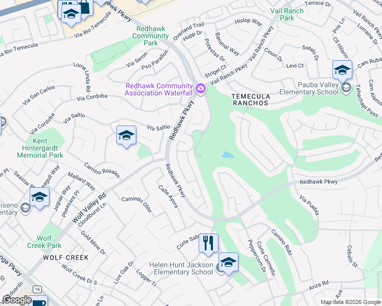 map of restaurants, bars, coffee shops, grocery stores, and more near 45332 Vía Jaca in Temecula