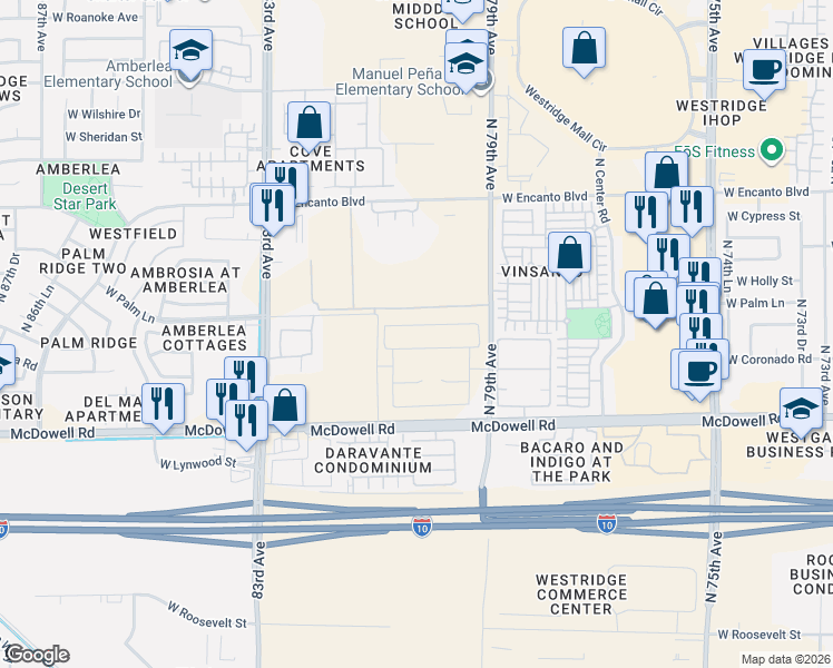 map of restaurants, bars, coffee shops, grocery stores, and more near 1898-1800 N 81st Ave in Phoenix