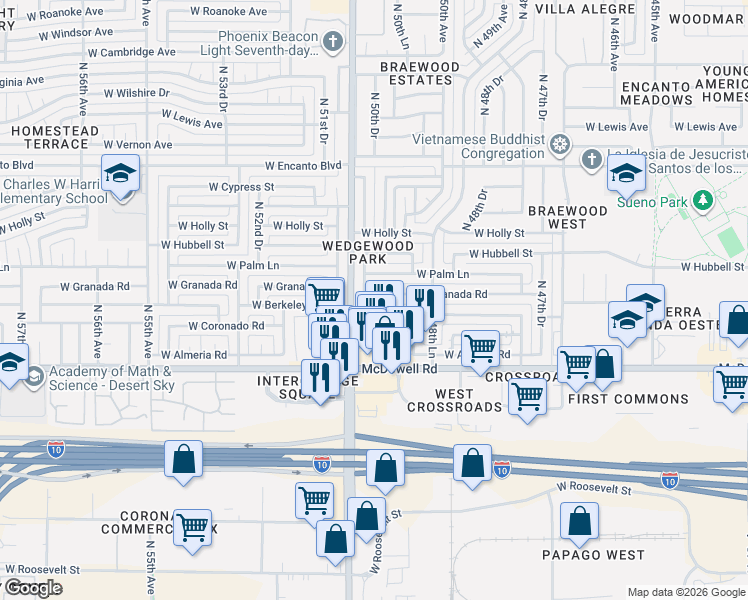 map of restaurants, bars, coffee shops, grocery stores, and more near 4944 West Berkeley Road in Phoenix