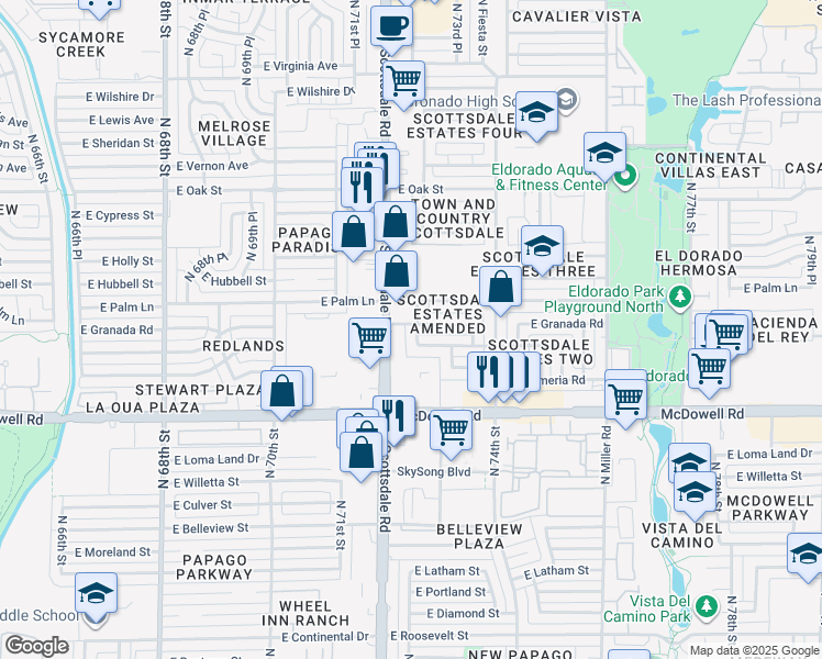 map of restaurants, bars, coffee shops, grocery stores, and more near 1815 North Scottsdale Road in Scottsdale