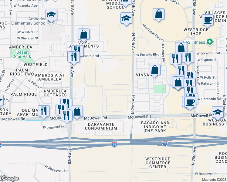 map of restaurants, bars, coffee shops, grocery stores, and more near 1898-1800 N 81st Ave in Phoenix
