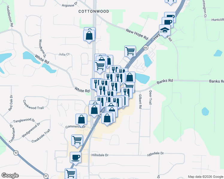 map of restaurants, bars, coffee shops, grocery stores, and more near in Fayetteville