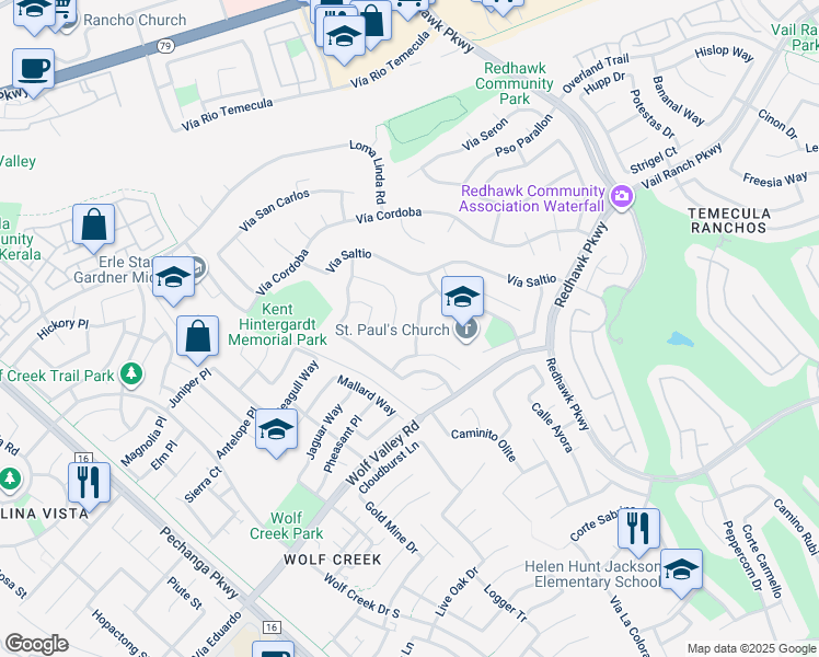 map of restaurants, bars, coffee shops, grocery stores, and more near 45359 Paseo Durango in Temecula