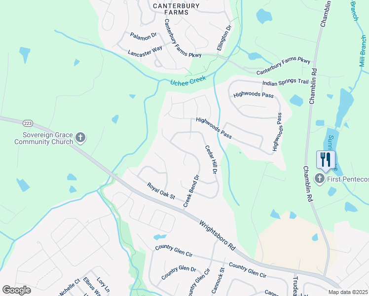 map of restaurants, bars, coffee shops, grocery stores, and more near 1244 Creek Bend Drive in Grovetown