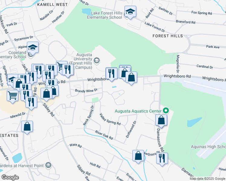 map of restaurants, bars, coffee shops, grocery stores, and more near 3209 Summerchase Circle in Augusta