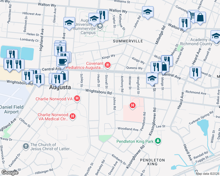 map of restaurants, bars, coffee shops, grocery stores, and more near in Augusta