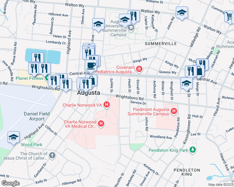 map of restaurants, bars, coffee shops, grocery stores, and more near in Augusta