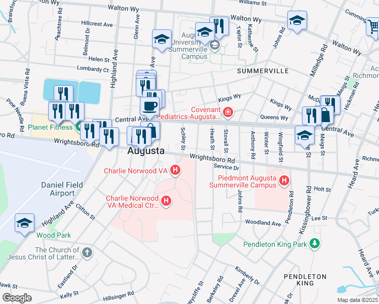 map of restaurants, bars, coffee shops, grocery stores, and more near in Augusta