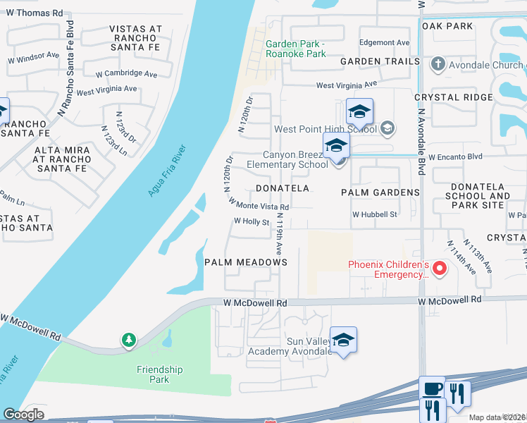 map of restaurants, bars, coffee shops, grocery stores, and more near 11979 West Holly Street in Avondale