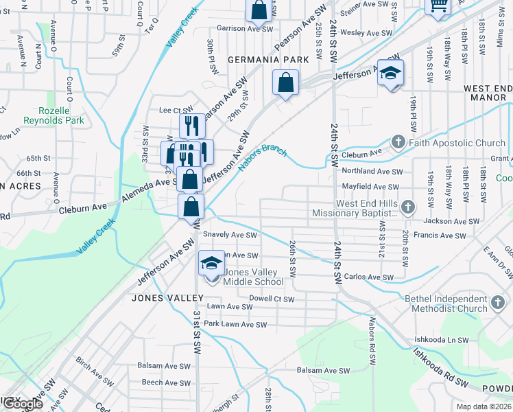 map of restaurants, bars, coffee shops, grocery stores, and more near in Birmingham