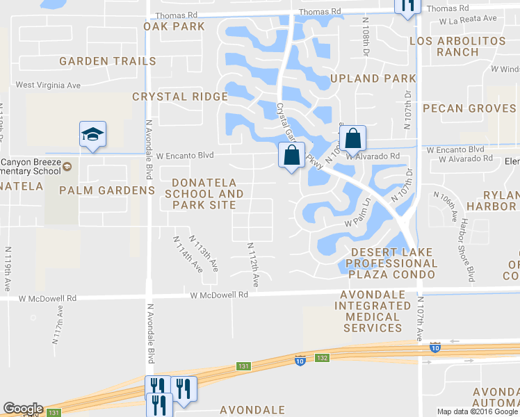 map of restaurants, bars, coffee shops, grocery stores, and more near 11188 West Palm Lane in Avondale