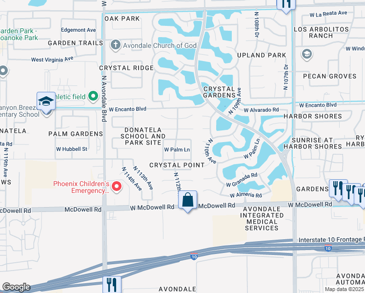 map of restaurants, bars, coffee shops, grocery stores, and more near 11202 West Granada Road in Avondale