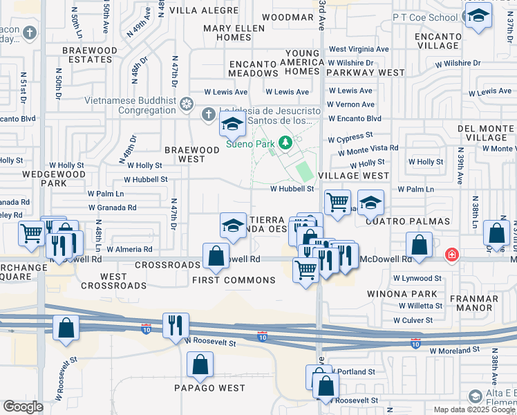 map of restaurants, bars, coffee shops, grocery stores, and more near 1829 North 45th Avenue in Phoenix