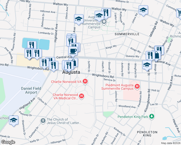 map of restaurants, bars, coffee shops, grocery stores, and more near in Augusta