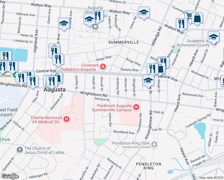 map of restaurants, bars, coffee shops, grocery stores, and more near 2279 Wrightsboro Road in Augusta