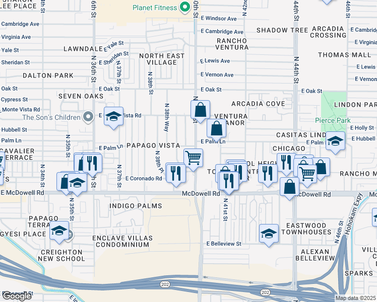 map of restaurants, bars, coffee shops, grocery stores, and more near 1818 North 40th Street in Phoenix