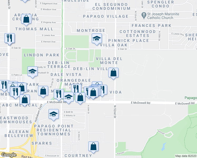 map of restaurants, bars, coffee shops, grocery stores, and more near 1811 North 51st Street in Phoenix