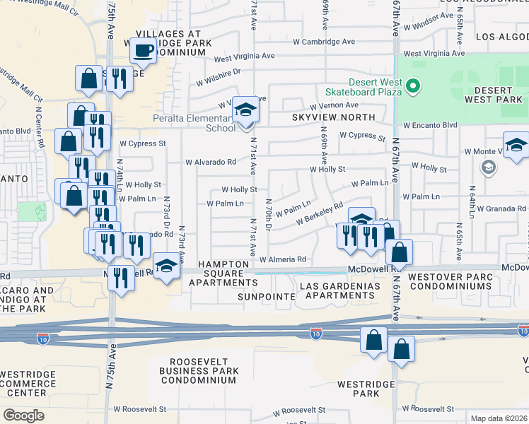 map of restaurants, bars, coffee shops, grocery stores, and more near 1720-1806 North 71st Avenue in Phoenix