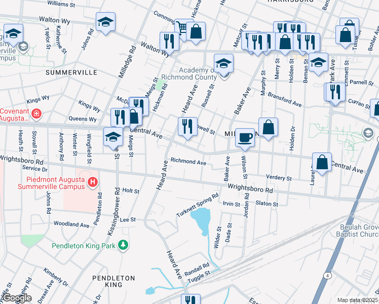 map of restaurants, bars, coffee shops, grocery stores, and more near 2009 Richmond Avenue in Augusta