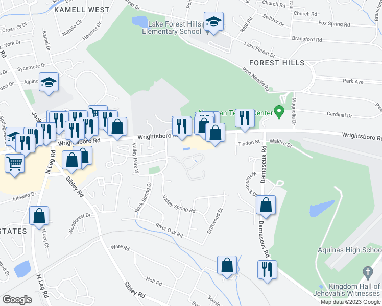 map of restaurants, bars, coffee shops, grocery stores, and more near 3222 Summerchase Circle in Augusta