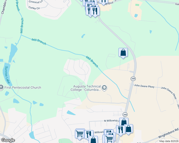 map of restaurants, bars, coffee shops, grocery stores, and more near 1232 Cobblefield Drive in Grovetown