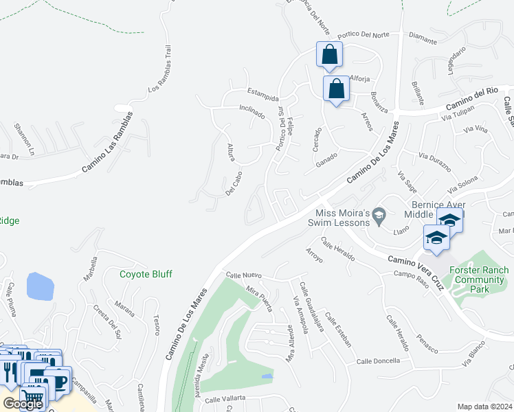 map of restaurants, bars, coffee shops, grocery stores, and more near 9 Calle Prospero in San Clemente