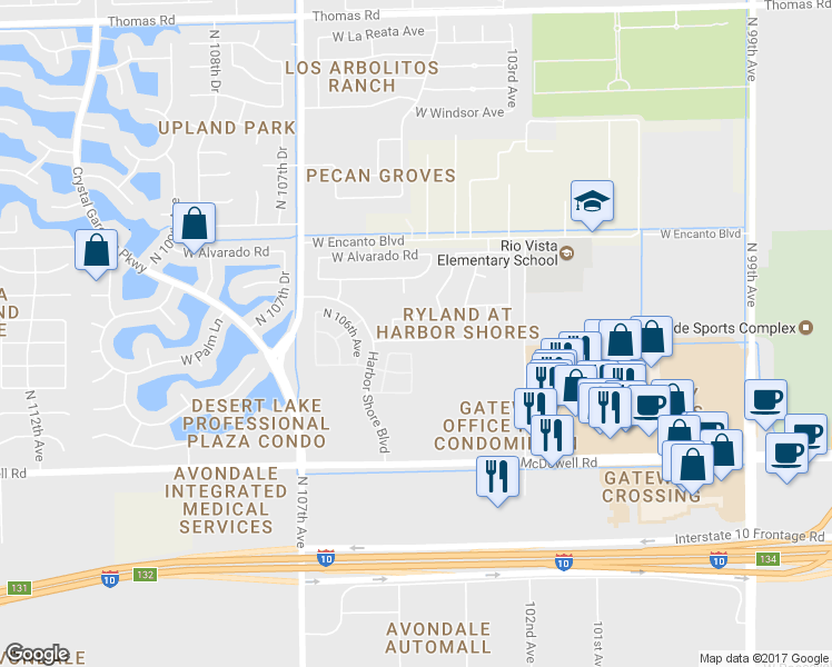 map of restaurants, bars, coffee shops, grocery stores, and more near 10448 West Granada Road in Avondale
