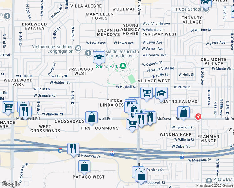 map of restaurants, bars, coffee shops, grocery stores, and more near 1829 North 45th Avenue in Phoenix