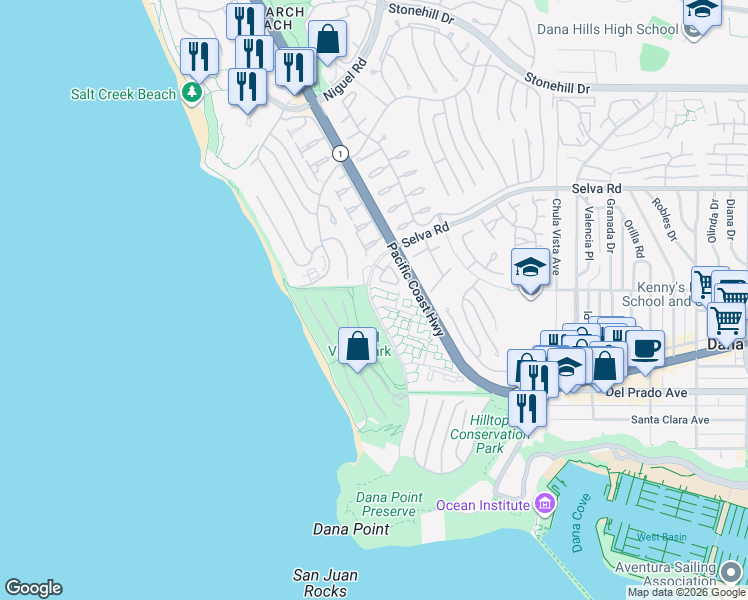 map of restaurants, bars, coffee shops, grocery stores, and more near 3 Chelsea Pointe in Dana Point
