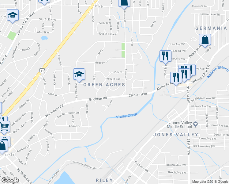 map of restaurants, bars, coffee shops, grocery stores, and more near 6613 Court North in Birmingham