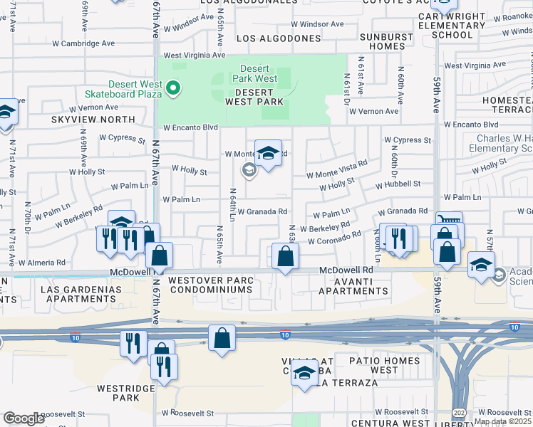 map of restaurants, bars, coffee shops, grocery stores, and more near in Phoenix