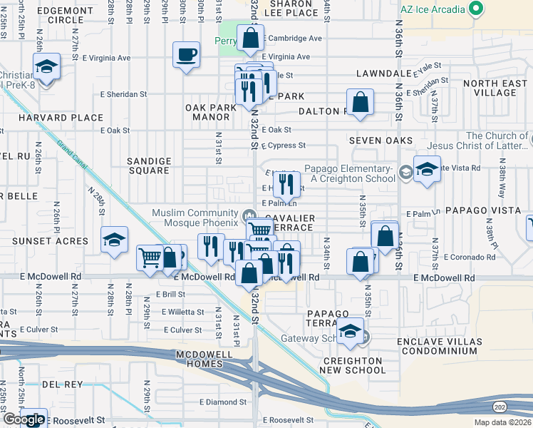map of restaurants, bars, coffee shops, grocery stores, and more near in Phoenix
